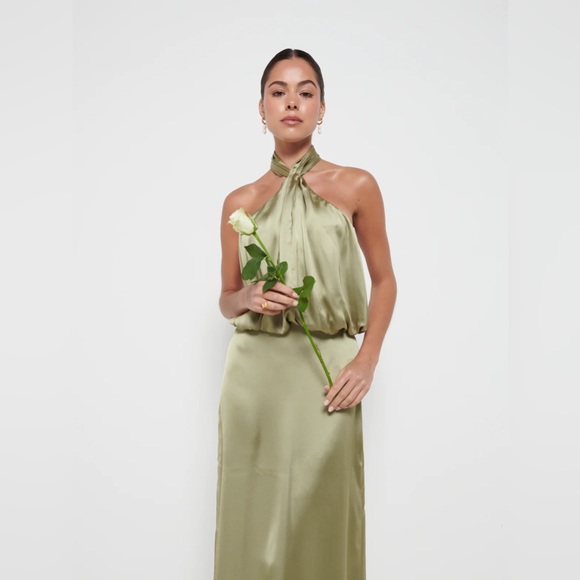 pretty lavish Dresses & Skirts - Sammie Recycled Maxi Bridesmaid Dress - Matte Olive (satin/silky) PRETTY LAVISH